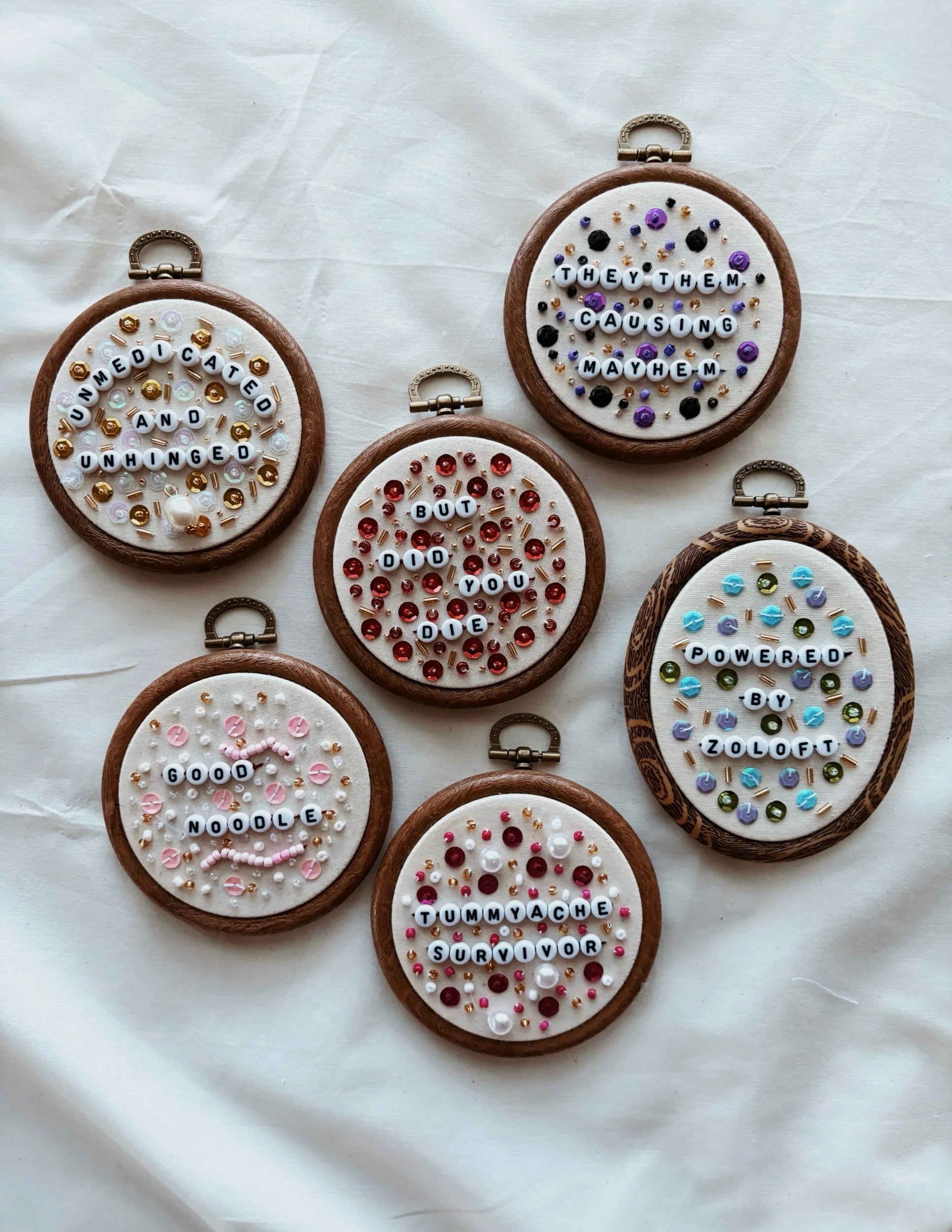 Cheeky Beaded Round Embroidery Hoops