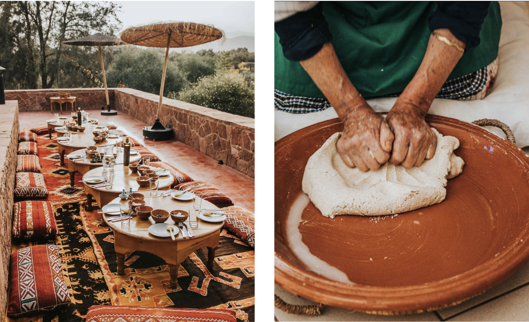 moroccan food one a terrace and bread making