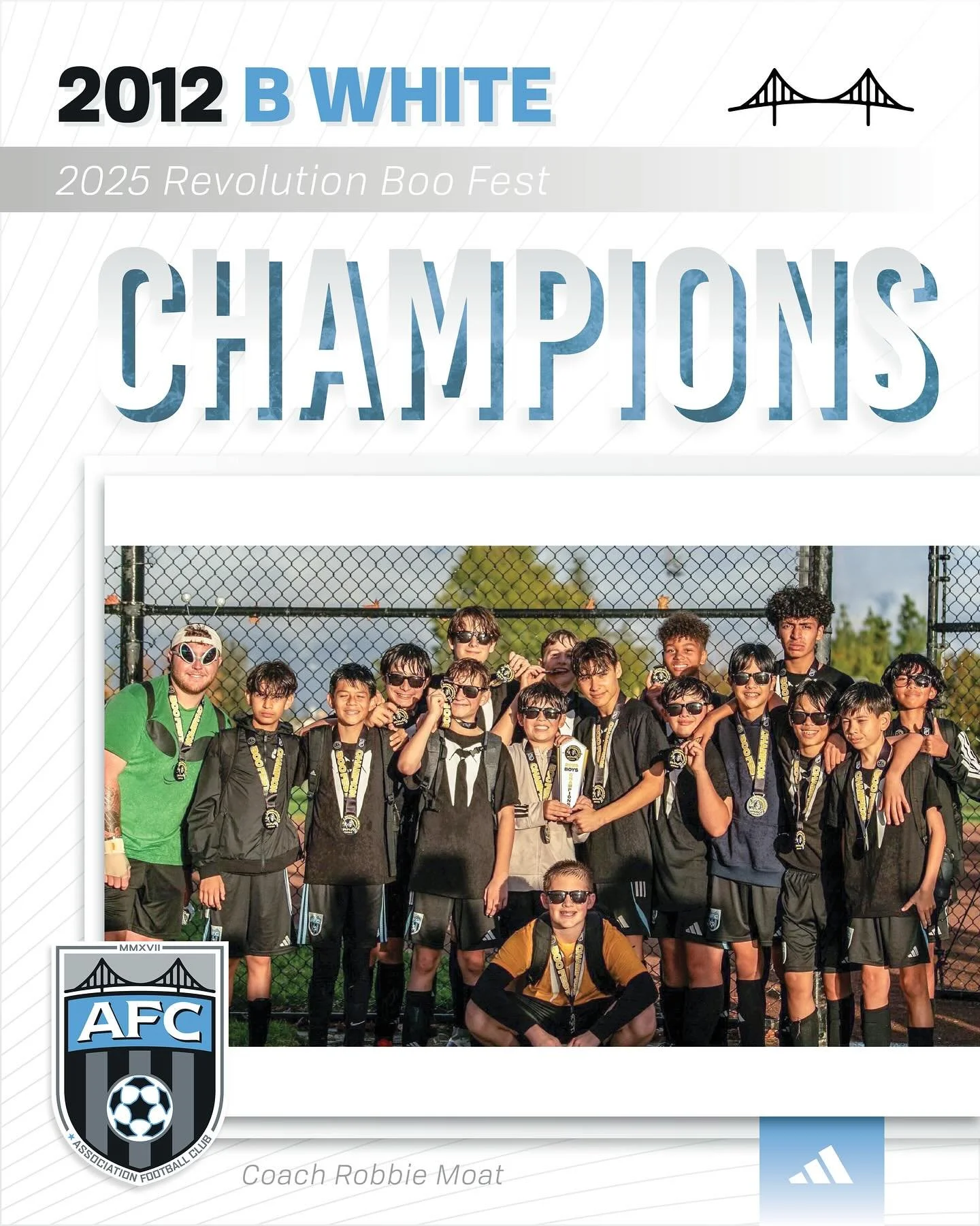 Coach Robbie Most and the 2012 AFC Boys White team prevailed as champs this weekend at the Revolution Boo Fest. 

#AFC #meninblack
