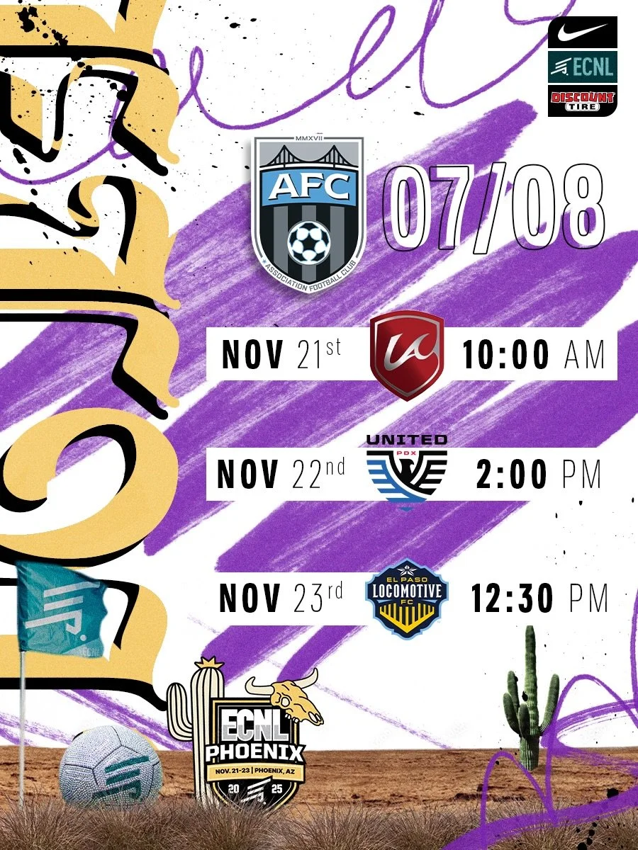 2007/08, 2009, and 2010 ECNL Boys schedules for Phoenix showcase this weekend. Get &lsquo;em! 🌵🏜️🌞

#AFC #ELEVATE