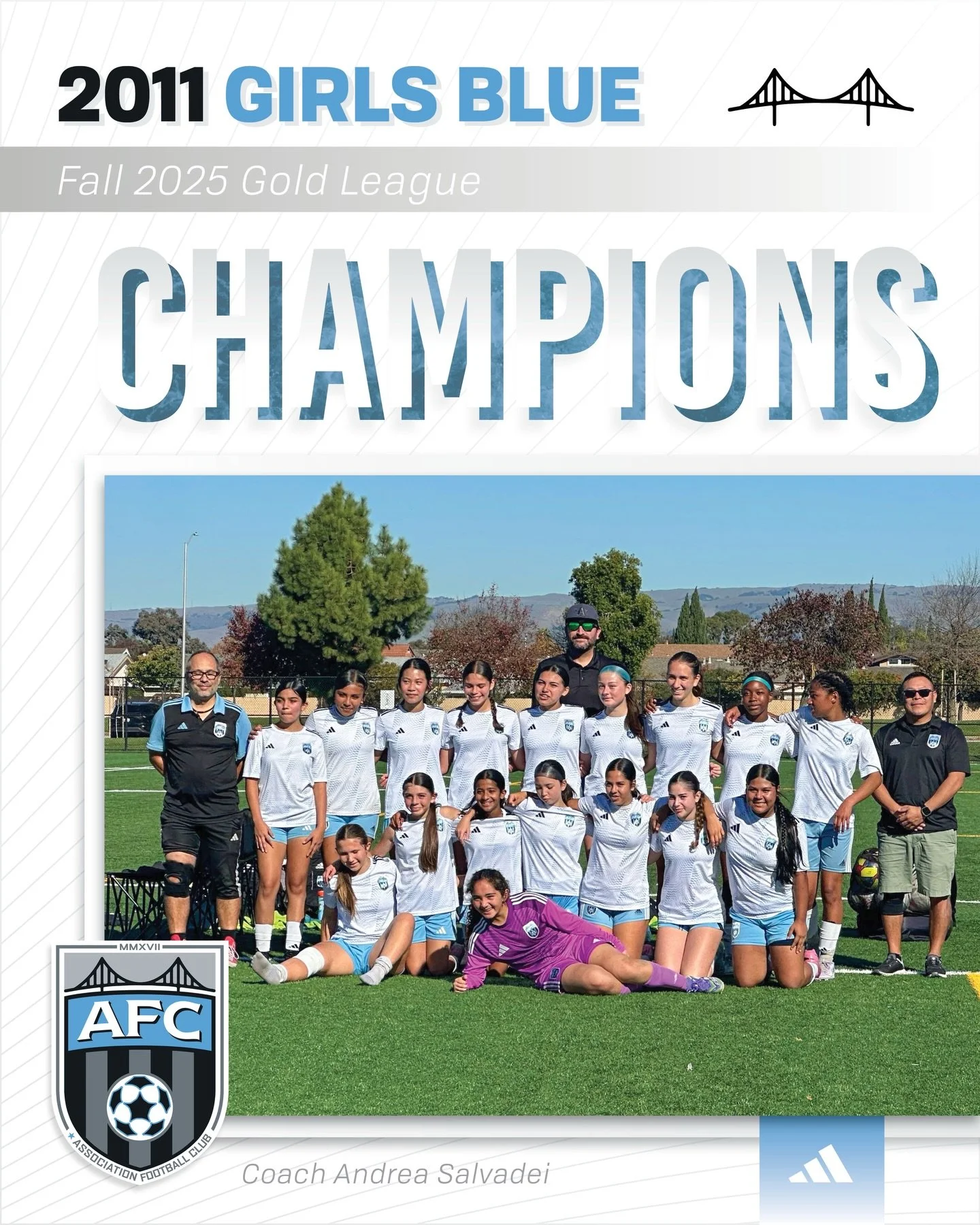 Congratulations to the AFC 2011 Girls Blue squad on finishing off the fall season as champs in the gold league. Their stout defense allowed only 8 goals all season while leading the way to a 6-1-3 record.

🏆 

We&rsquo;ll done ladies! 

#AFC #ELEVAT
