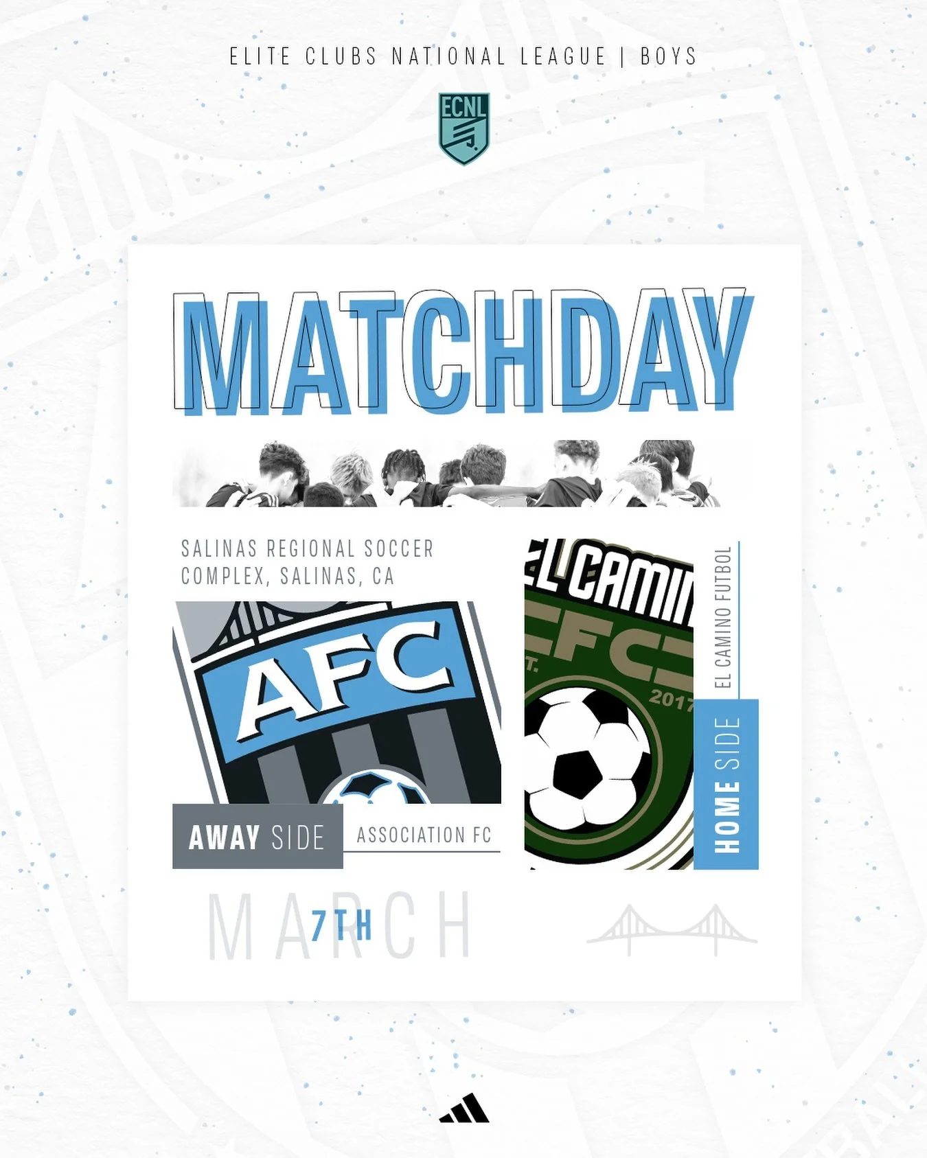 Match Day tomorrow away versus El Camino Futbol at Salina&rsquo;s Regional Sports Complex in Salinas, CA.

2013 Boys ECNL @ El Camino Futbol
10:00 AM

2012 Boys ECNL @ El Camino Futbol
12:00 PM

#AFC #ELEVATE #matchday