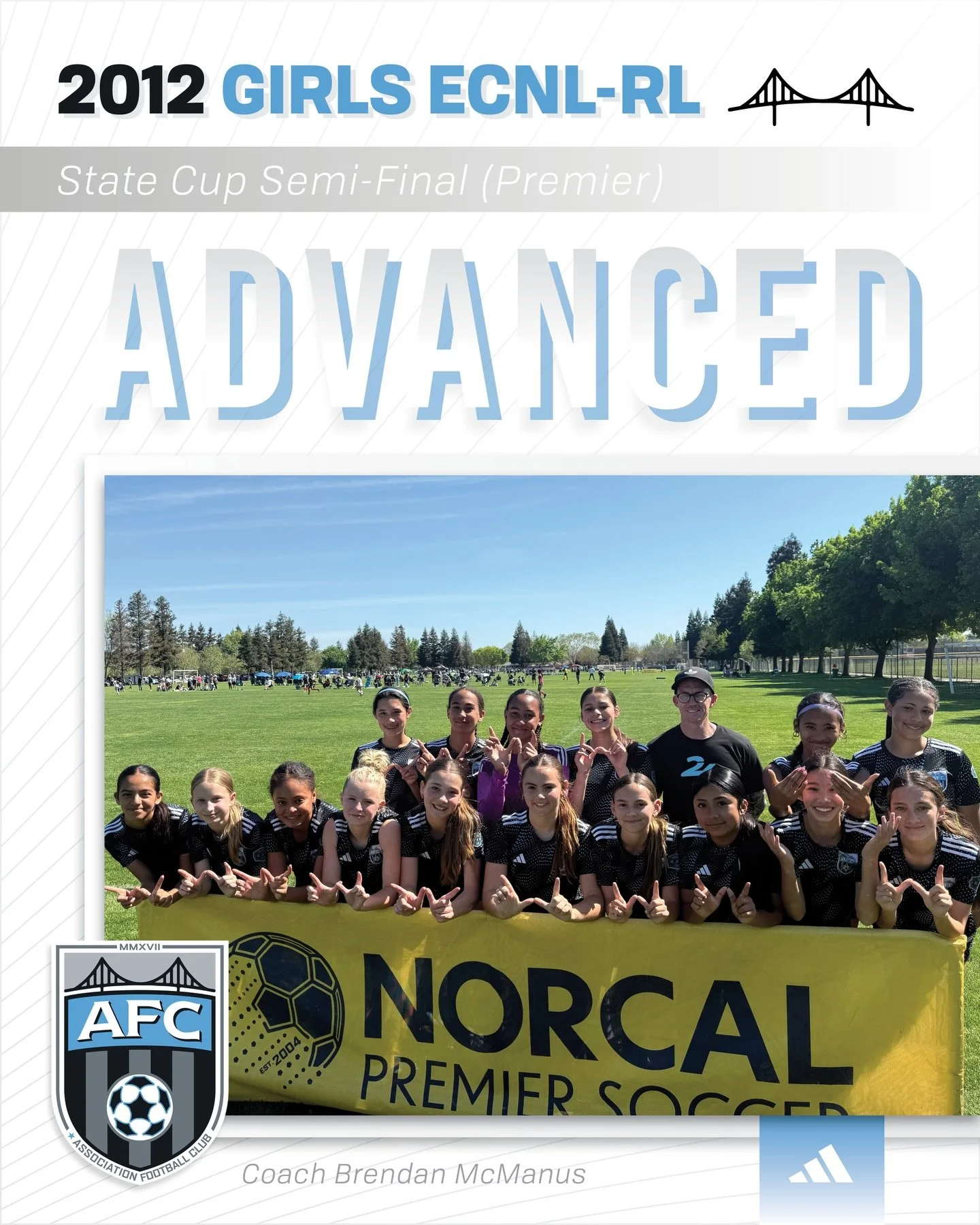Big-time performance from our 2012 Girls ECNL-RL squad and Coach Brendan McManus.

Association FC secured a 2-0 victory over South Valley Chivas Academy in the NorCal Premier State Cup (Premier Level) semi-final on March 22nd in Turlock, CA. A compos