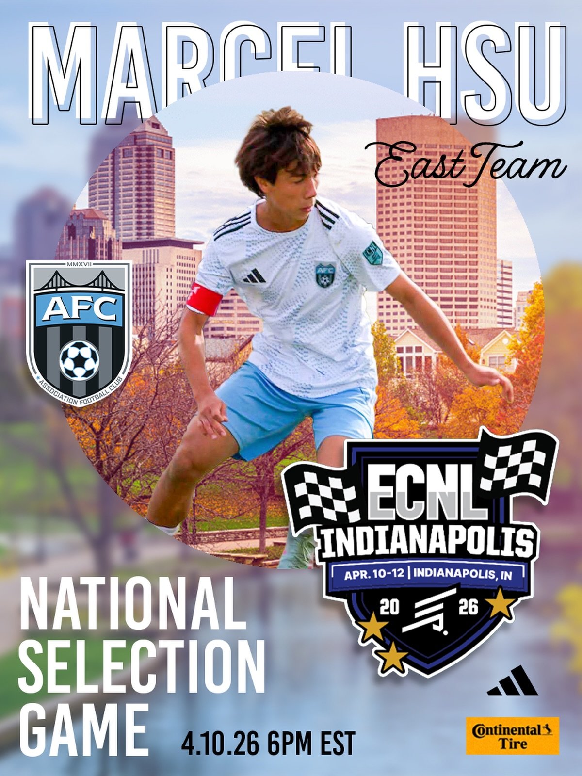 Congratulations to Marcel Hsu on being selected as a participant in tonight&rsquo;s ECNL Indianapolis National Selection Game presented by Continental Tires. The game will stream on ECNL TV at 6pm EST.

Good luck Marcel&mdash;way to represent AFC!

#