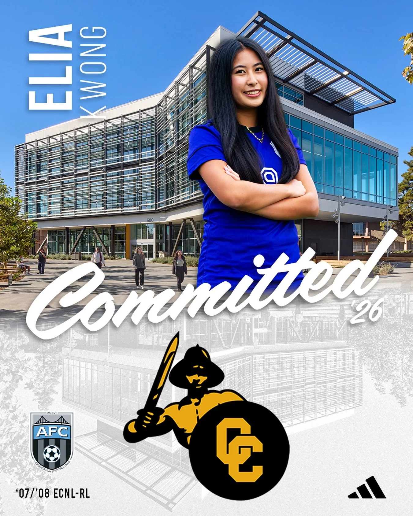 COLLEGE COMMITMENT

Congratulations to Elia Kwong on continuing her soccer journey as a Gladiator with the Chabot College Women&rsquo;s Soccer team!

Elia has been a dedicated player throughout her youth career, developing her game with Association F