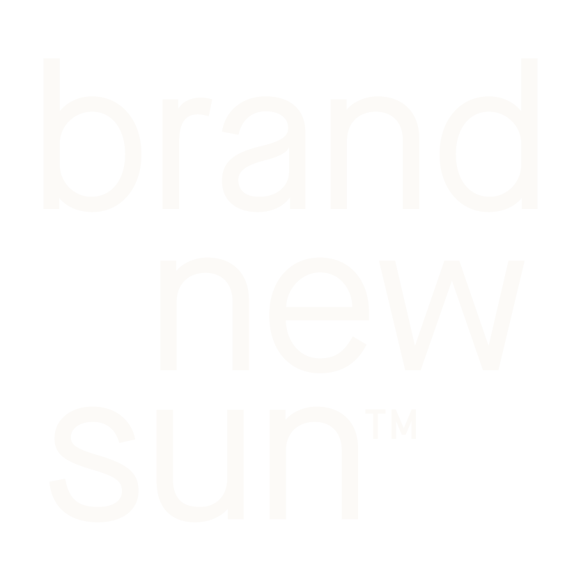 Grafisch ontwerp met de woorden 'brand new sun' op een zwarte achtergrond.