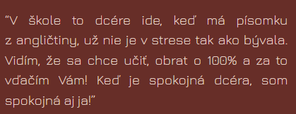 A handwritten note in Slovak expressing the importance of good education and pride in a daughter, emphasizing the significance of learning correctly and confidently.