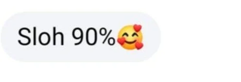 Text message reading 'Sloh 90%' with a smiling face blowing a kiss emoji