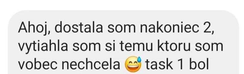 Text message in Slovak language expressing relief after completing a task.