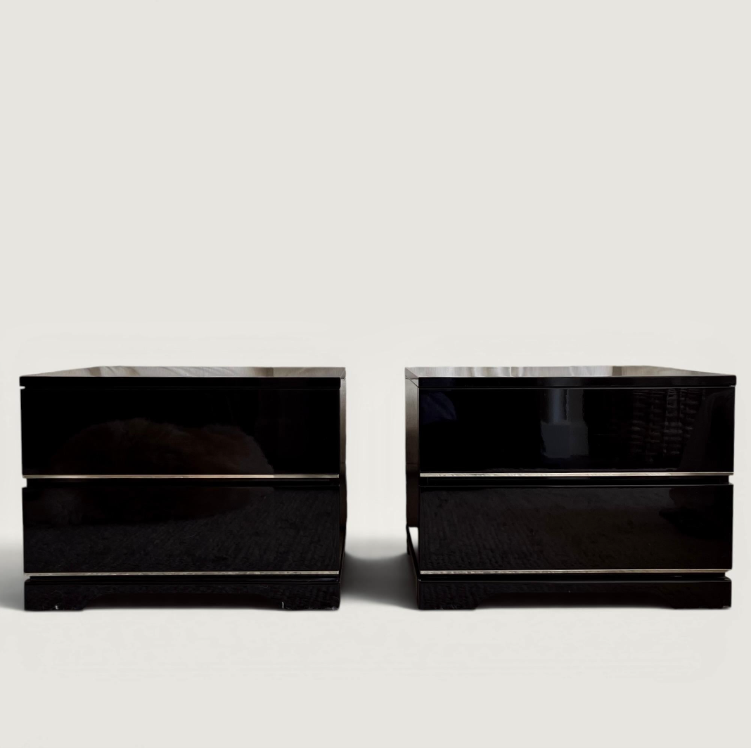 French Black Lacquered Pair of Sofa or Bedside Tables circa 1970