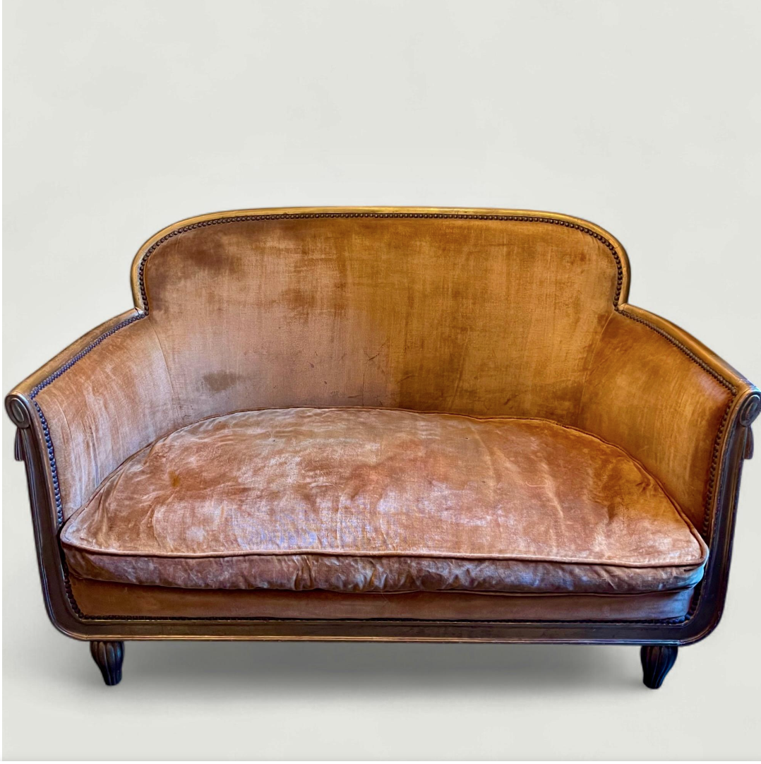 French Art Deco Small Giltwood Sofa attributed to Sue et Mare circa 1925