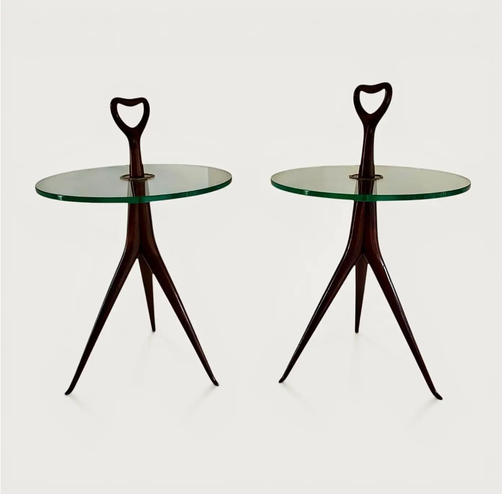 Ceasare Lacca Pair of Tripod Side Tables with Glass tops circa 1950