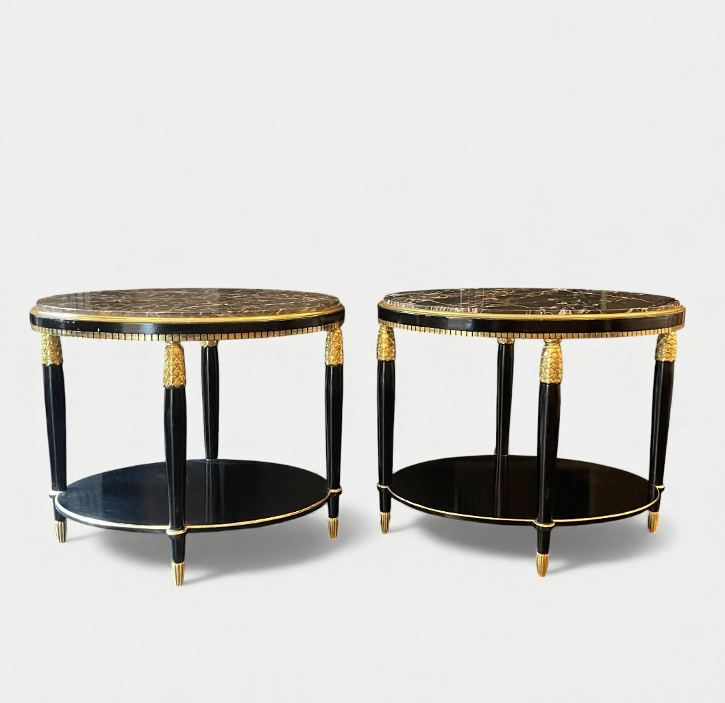Paul Follot Pair of Black Lacquer and Gilded side Tables