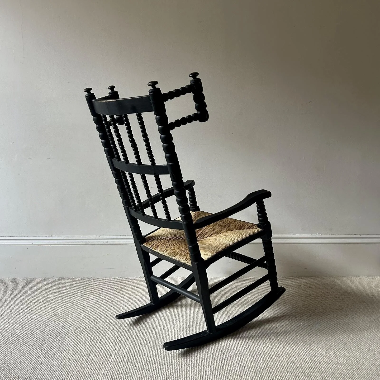 Arts and Crafts Bobbin Ebonized Small Rocking Chair attributed to Ernest Gimson