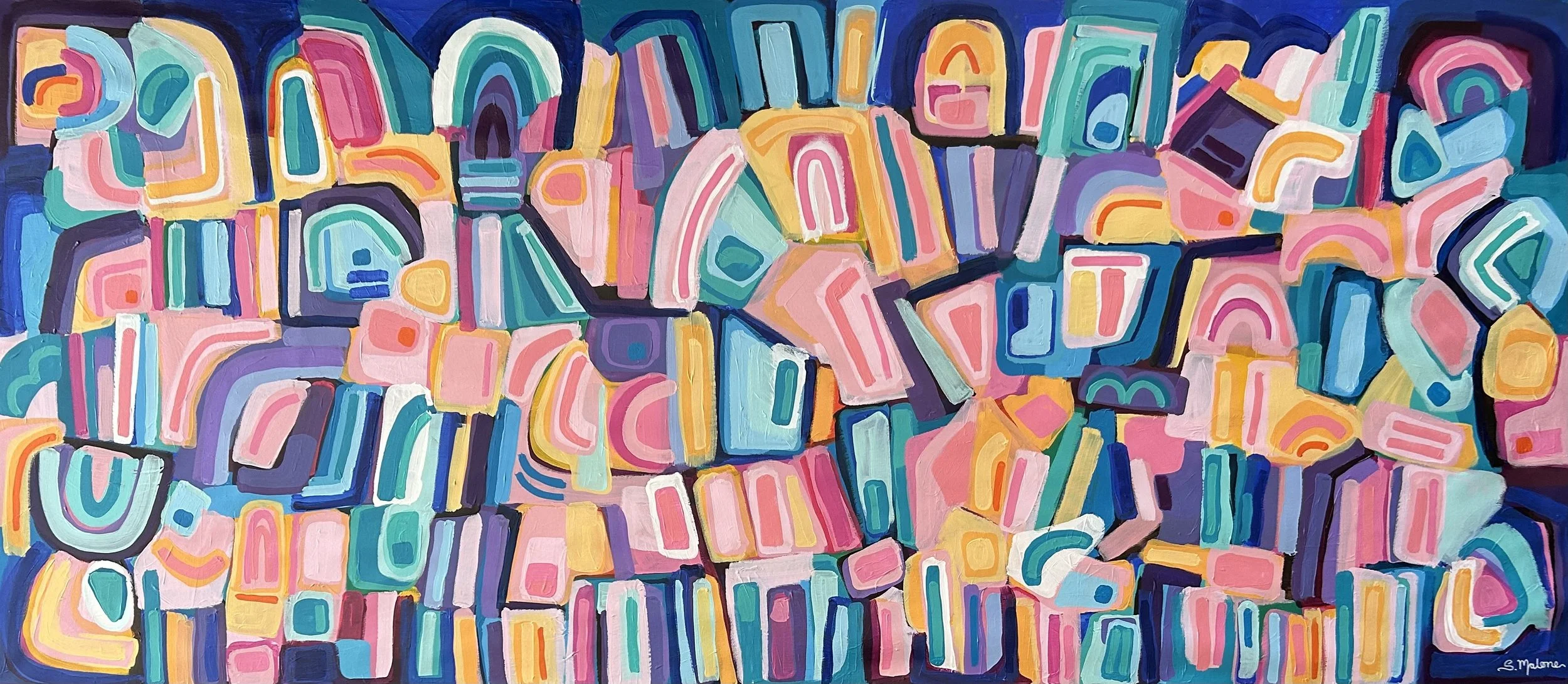 🔴 Running Through Fields of Color (200x88cm) Acrylic on canvas