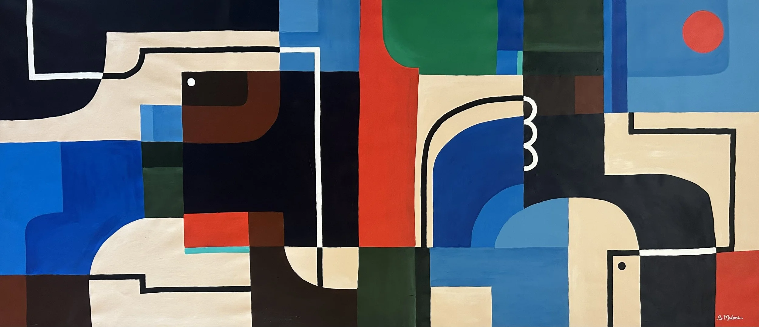 🔴 Geometric Playground (200x88cm) Acrylic om canvas