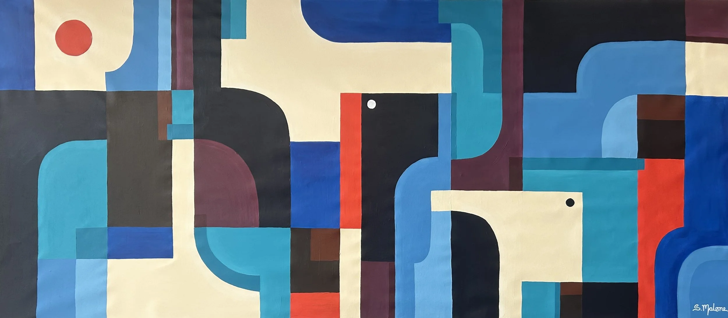 Geometric Landscape (200x88cm) Acrylic om canvas