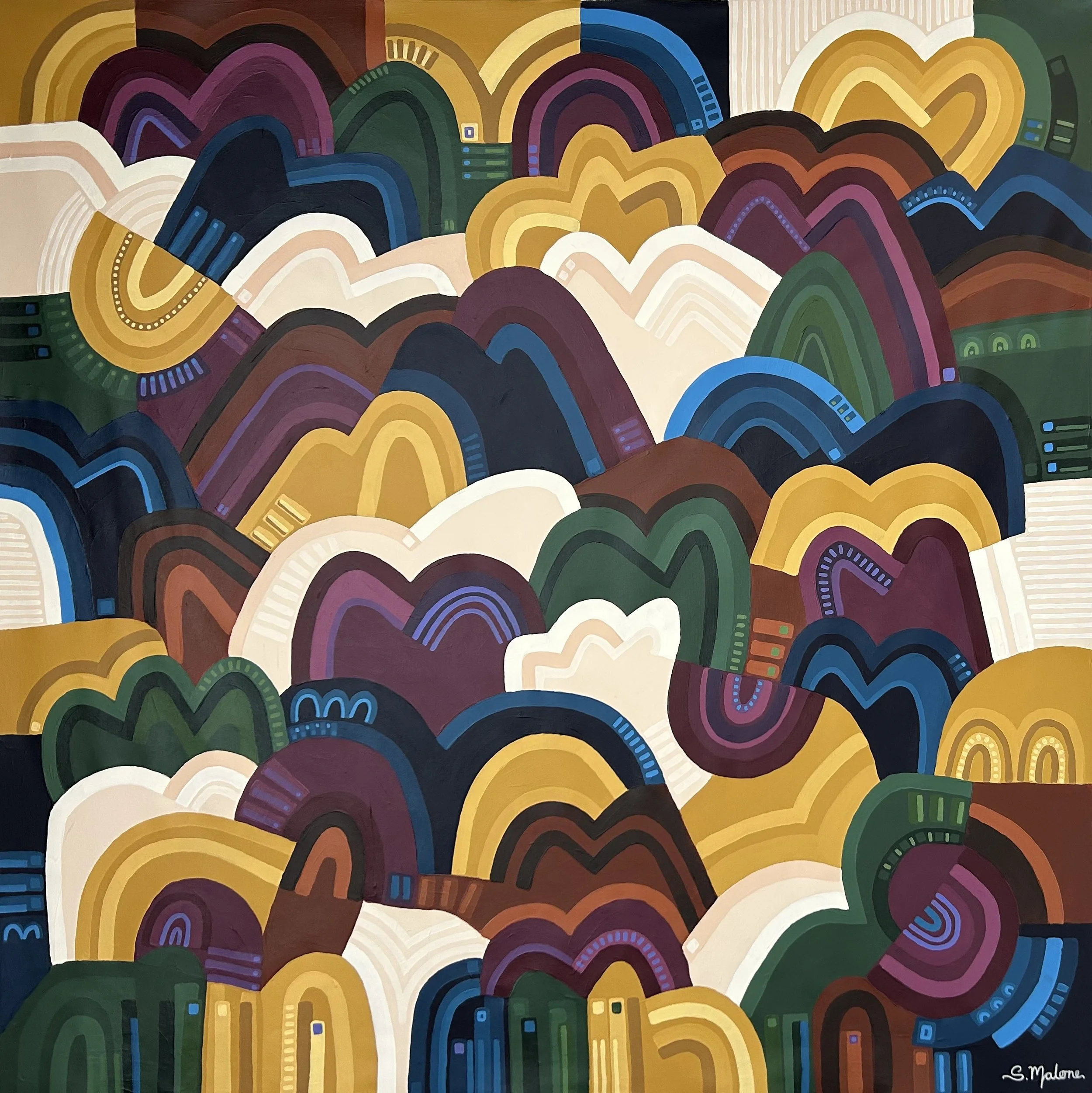 🔴 Happy Hills in Full Motion (120x120cm) Acrylic on canvas