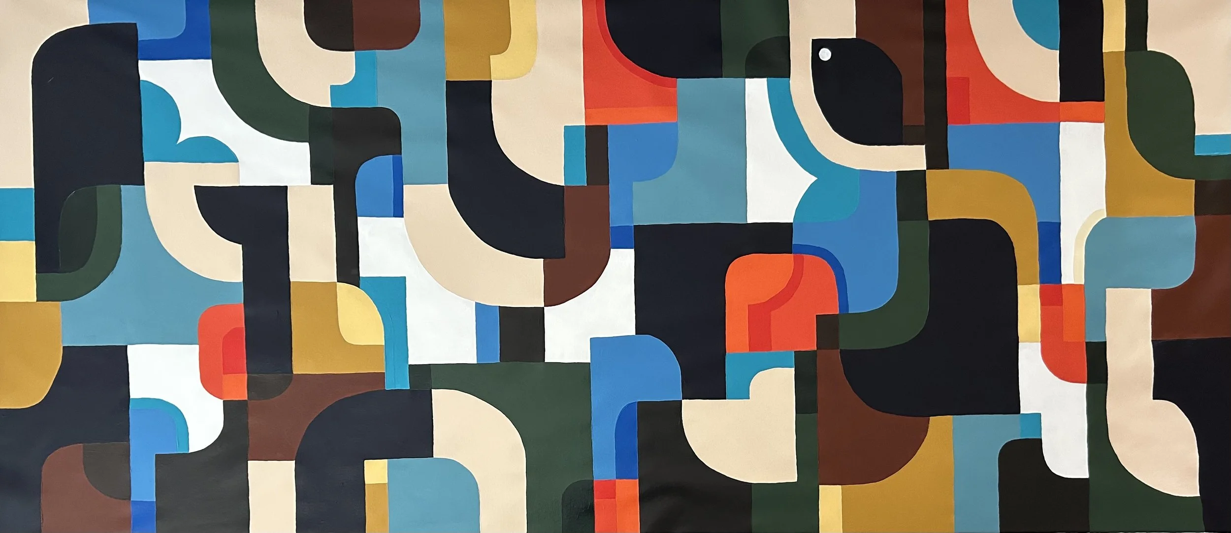 🔴 Geometric Puzzle Solving (200x88cm) Acrylic on canvas