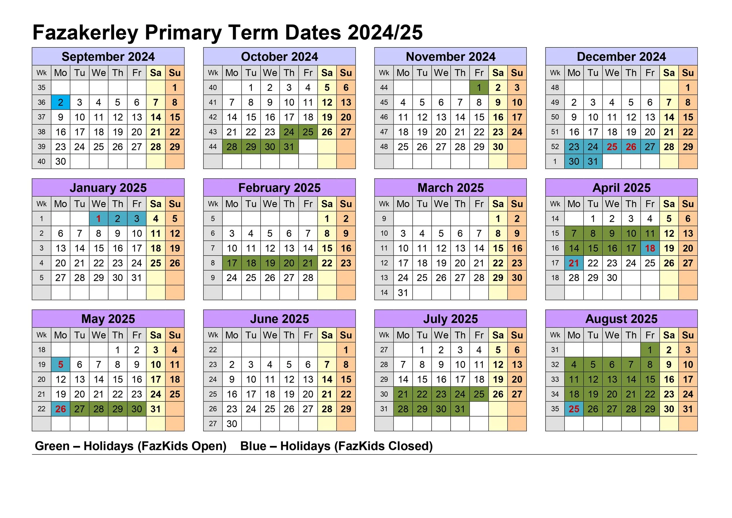 Term Dates — Fazakerley Primary School