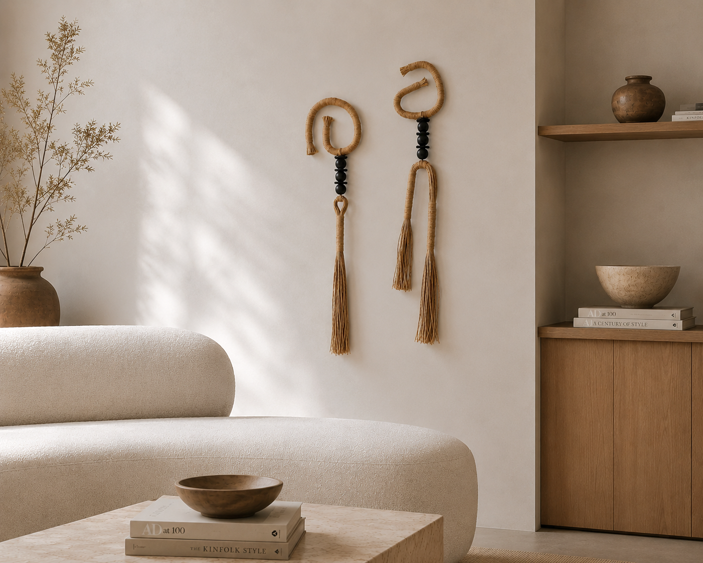 Set of 2 Hemp Rope  Wall Hangings – Natural Fiber Wall Decor