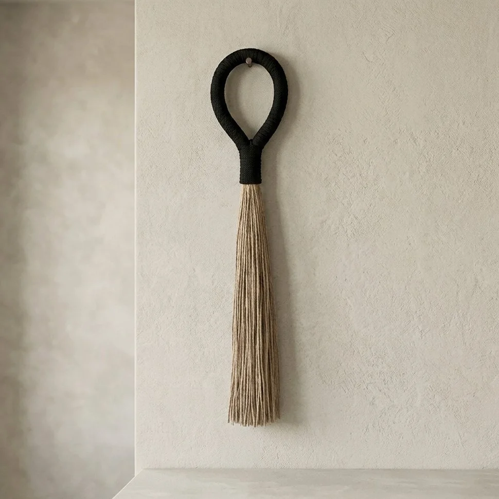 Black door knob tassewith hemp and cotton
