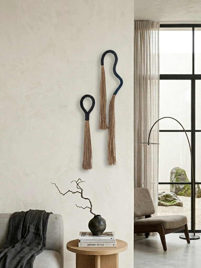 Squiggle wall art and door tassel, set of 2