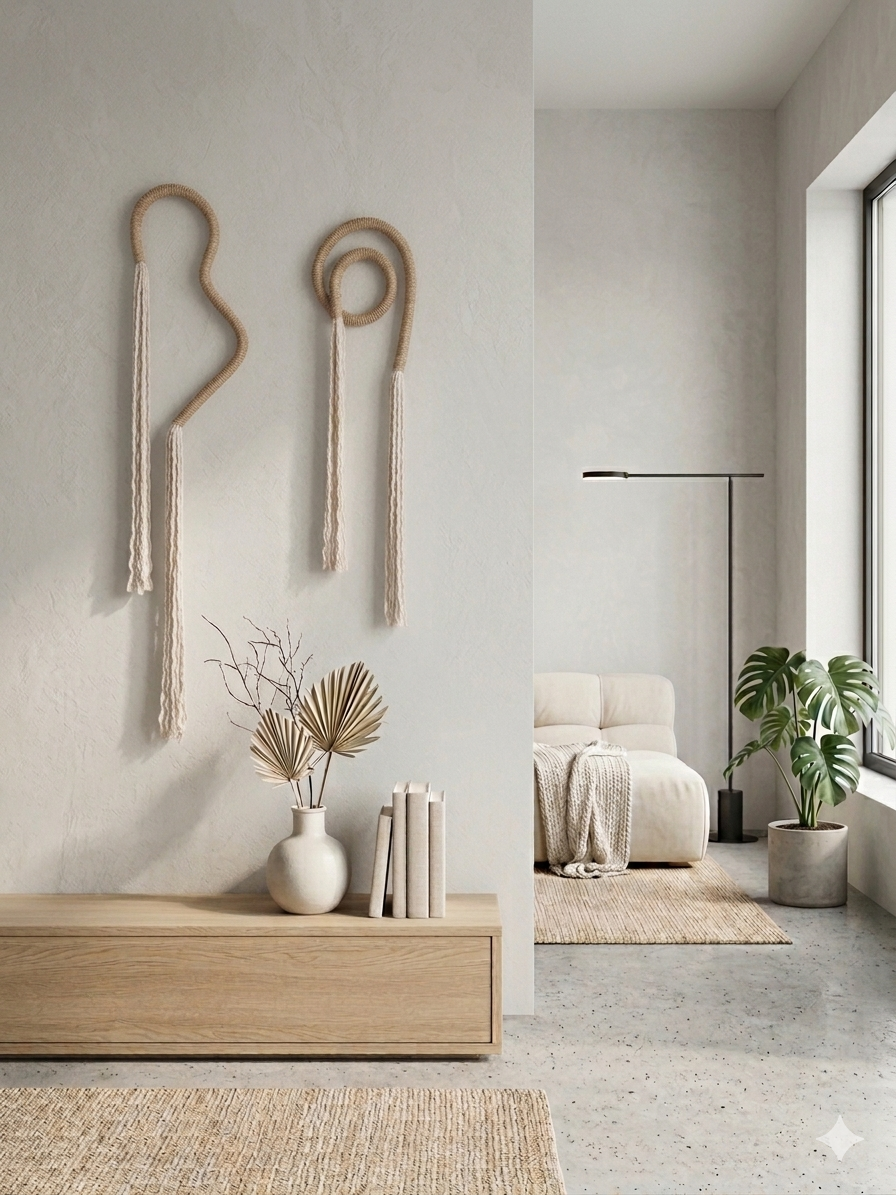 XL curvy and spiral wall hanging art, set of two