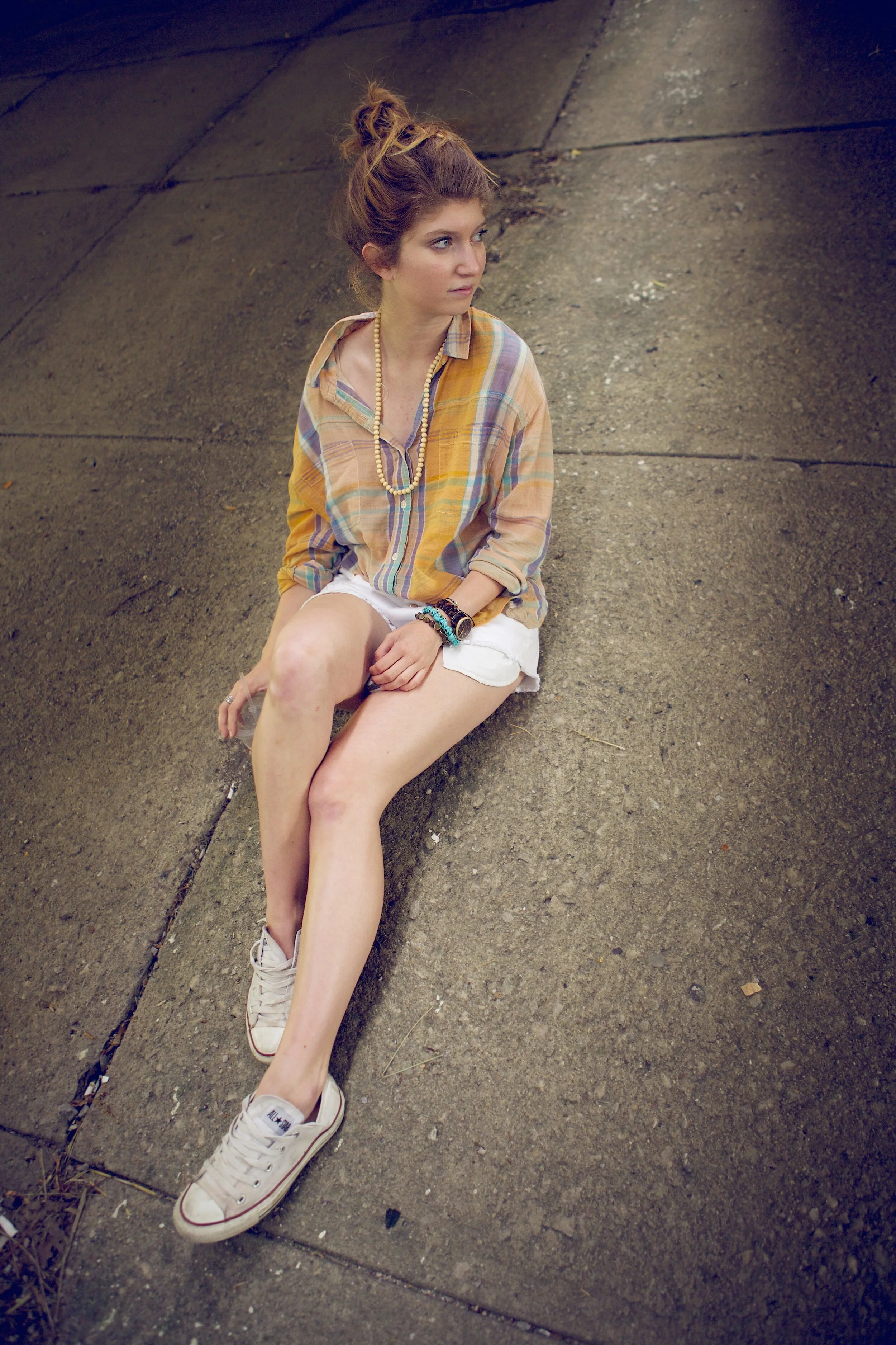 outfit: plaid and cut offs 