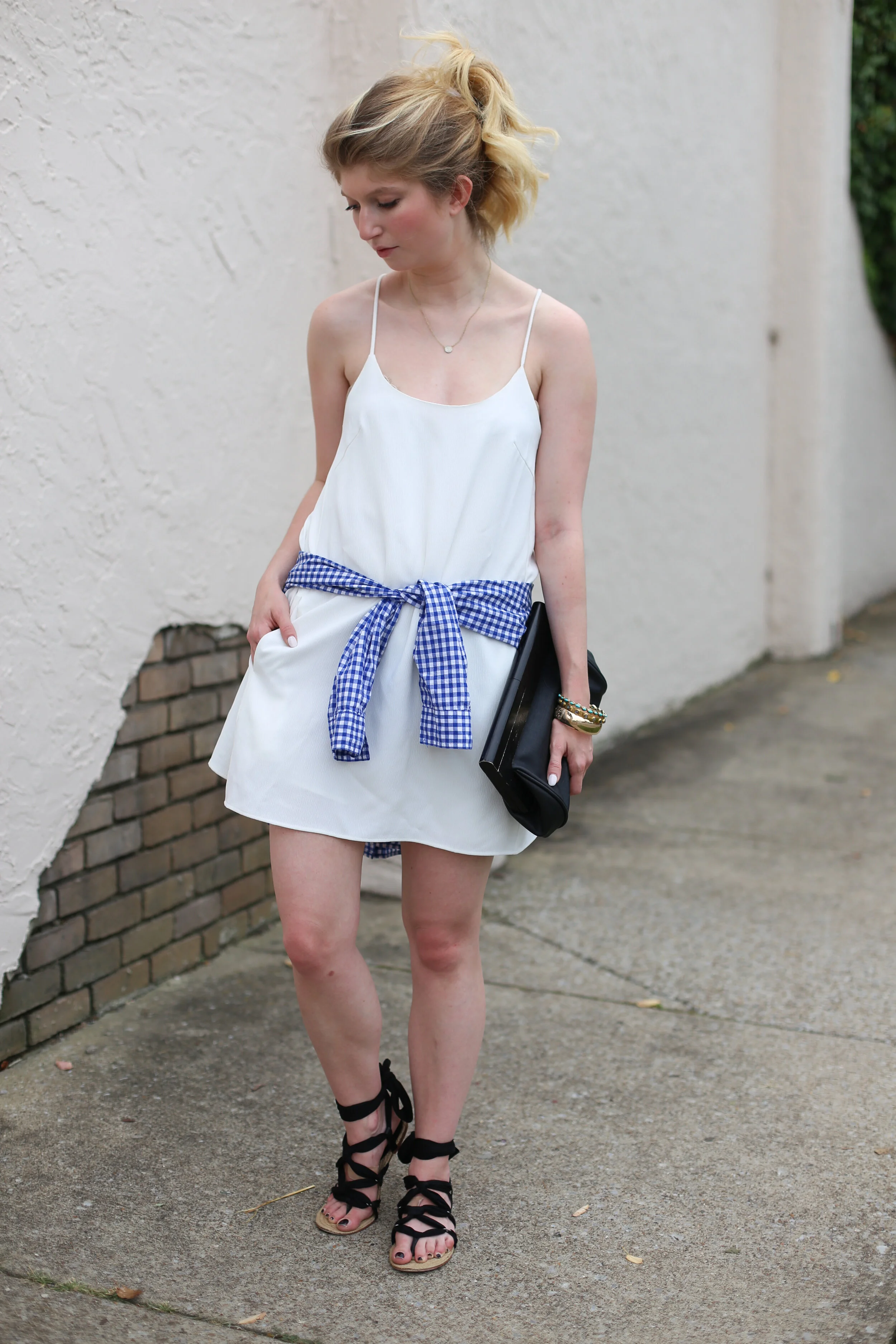 outfit: white gingham