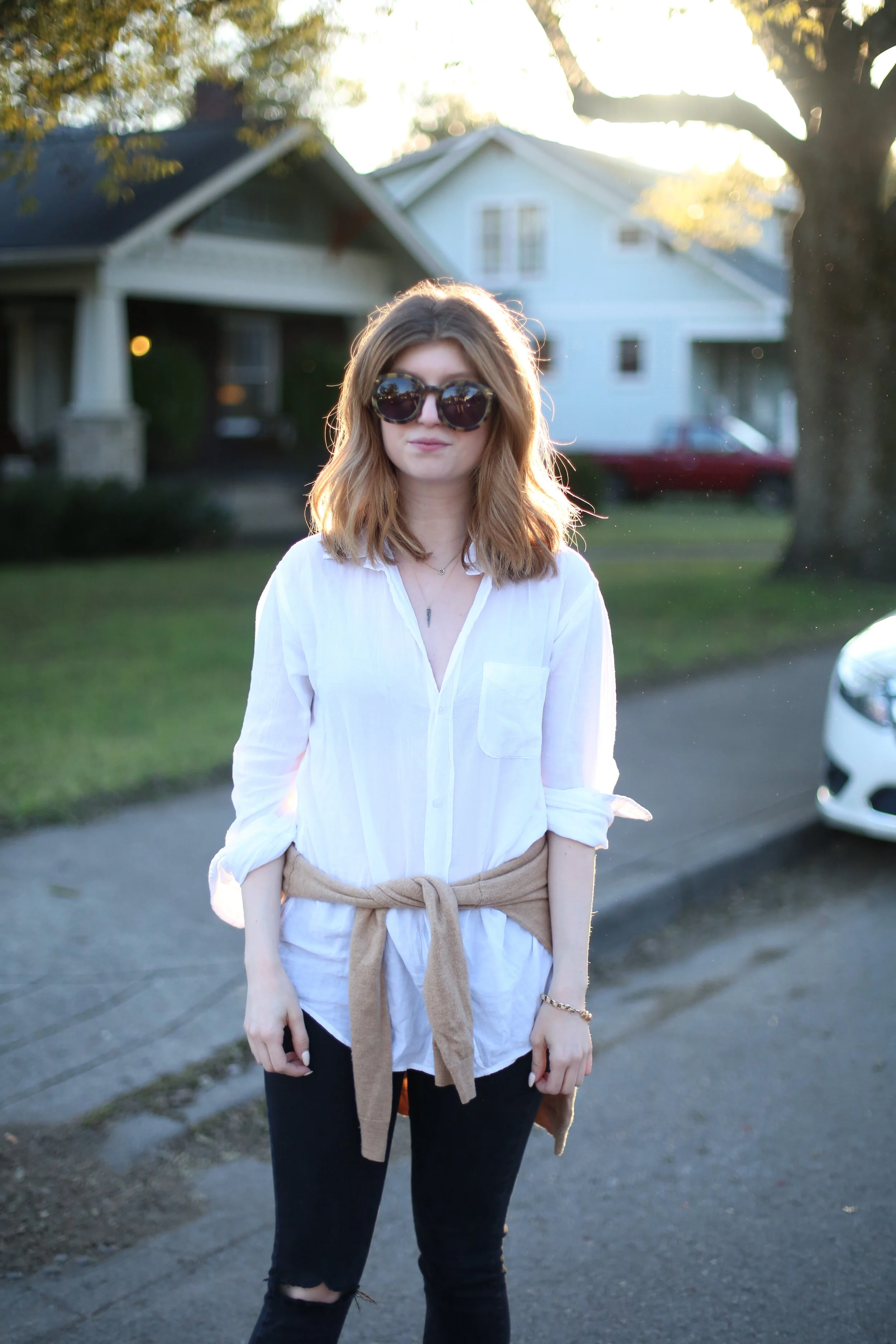 outfit: camel white and black