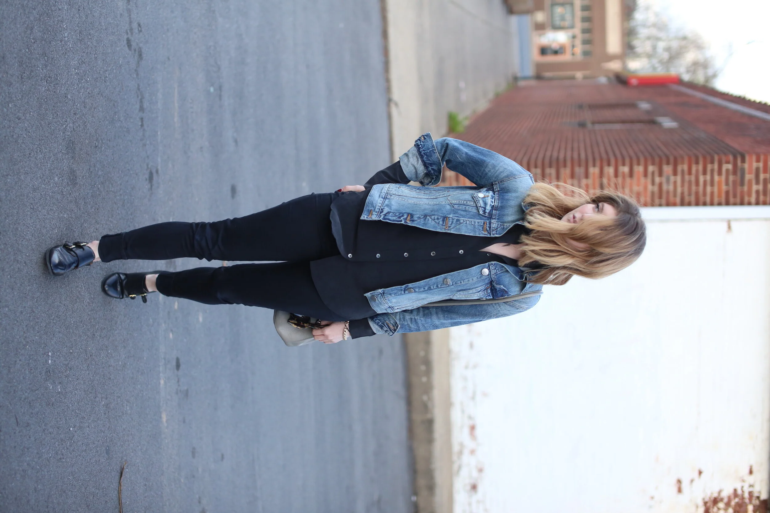 outfit: black and denim