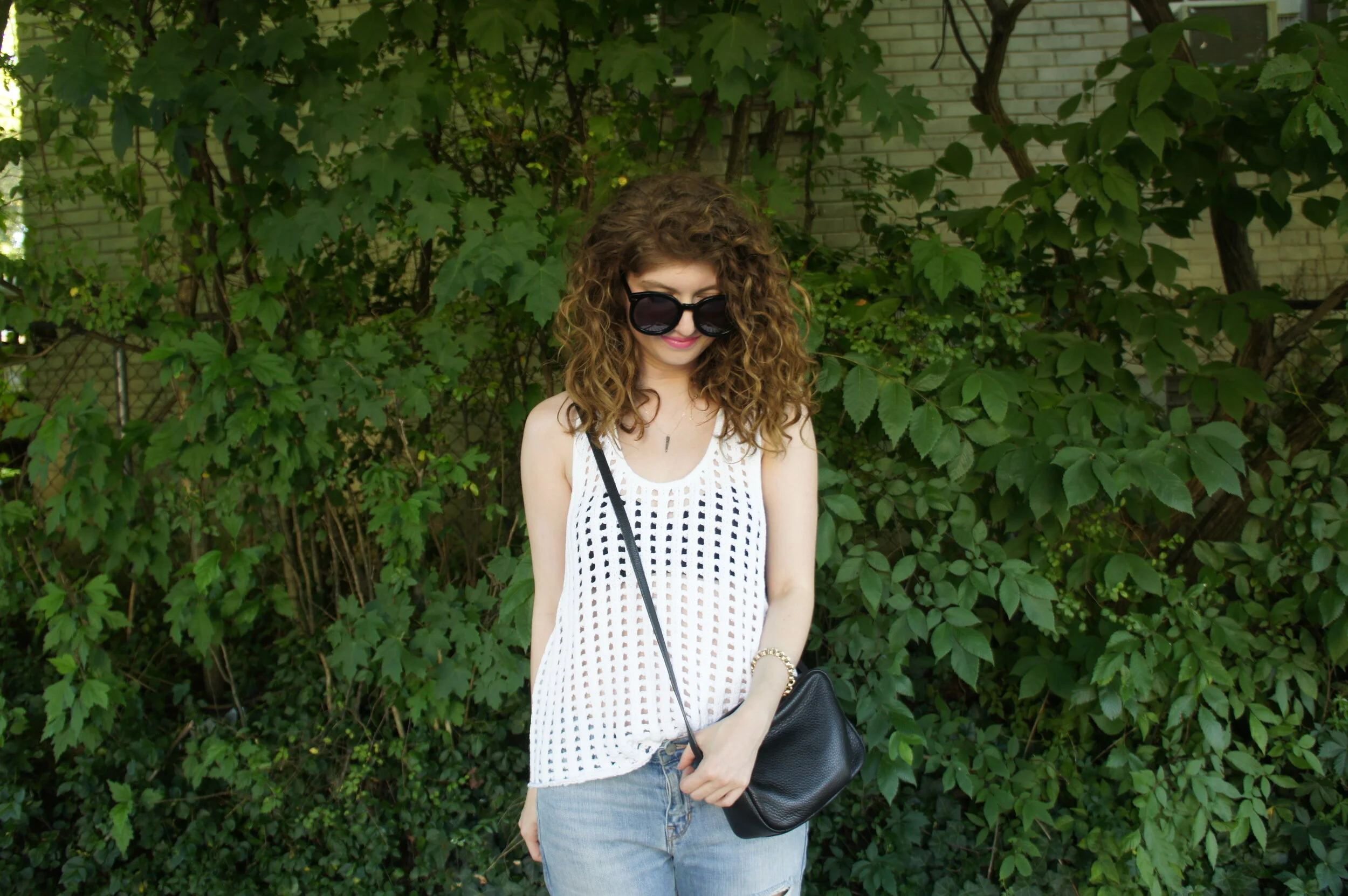 outfit: open knit tank
