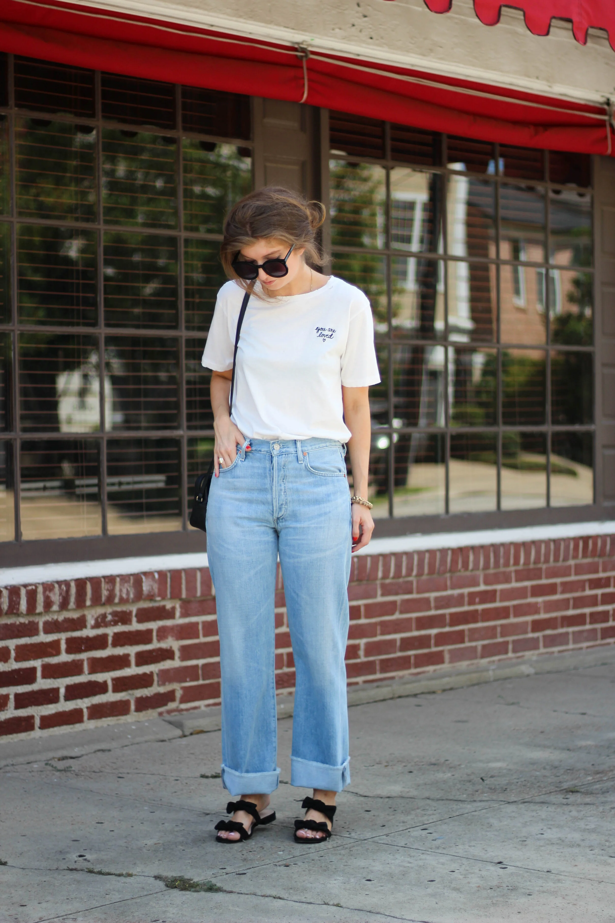 outfit: washed out wide leg jeans