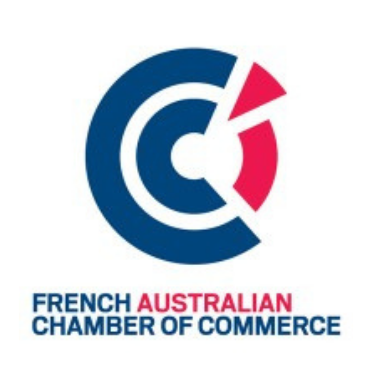 Logo of the French Australian Chamber of Commerce, featuring a stylized letter C with blue and red segments and the organization's name underneath.