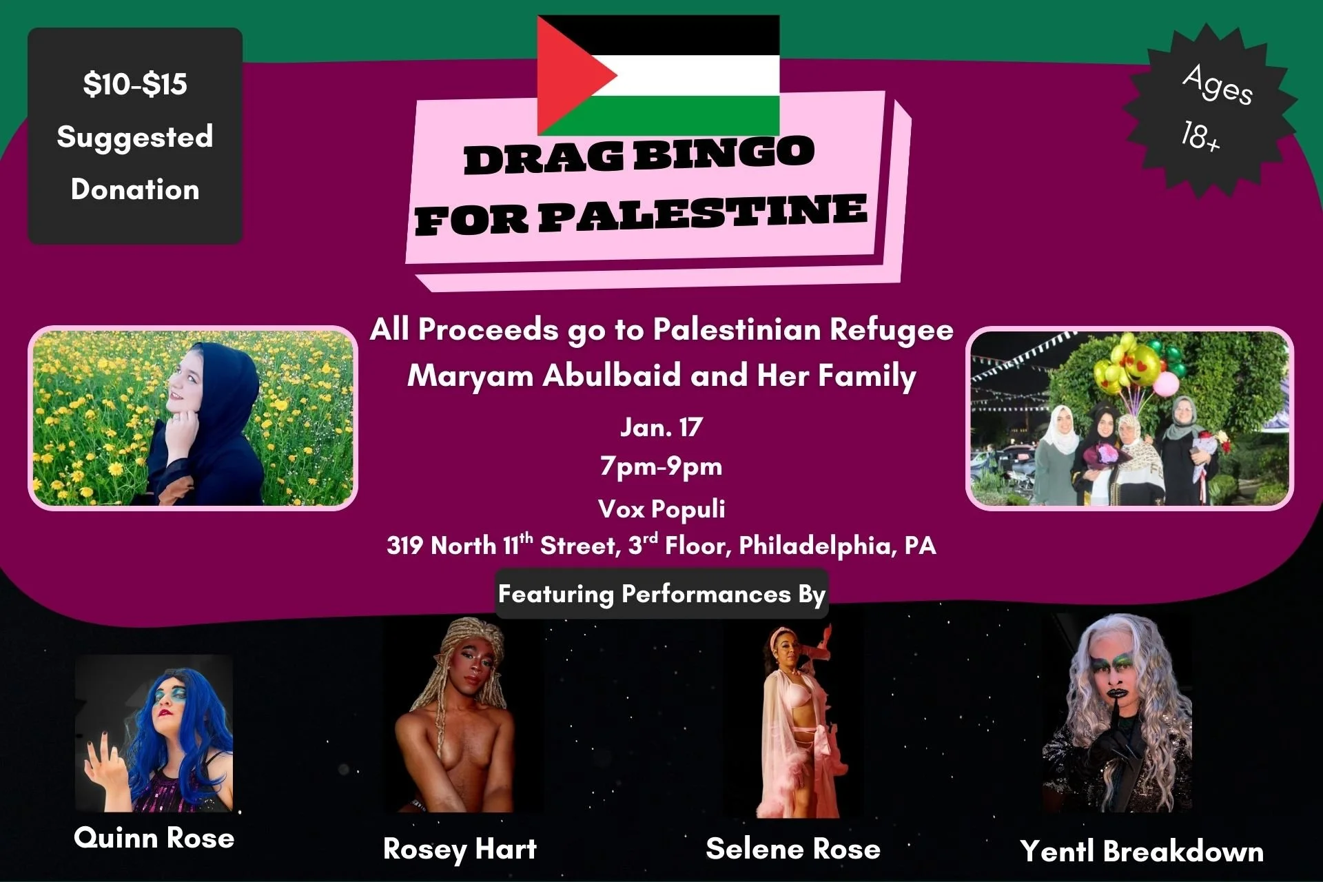 Drag Bingo for Palestine presented by Quinn Rose