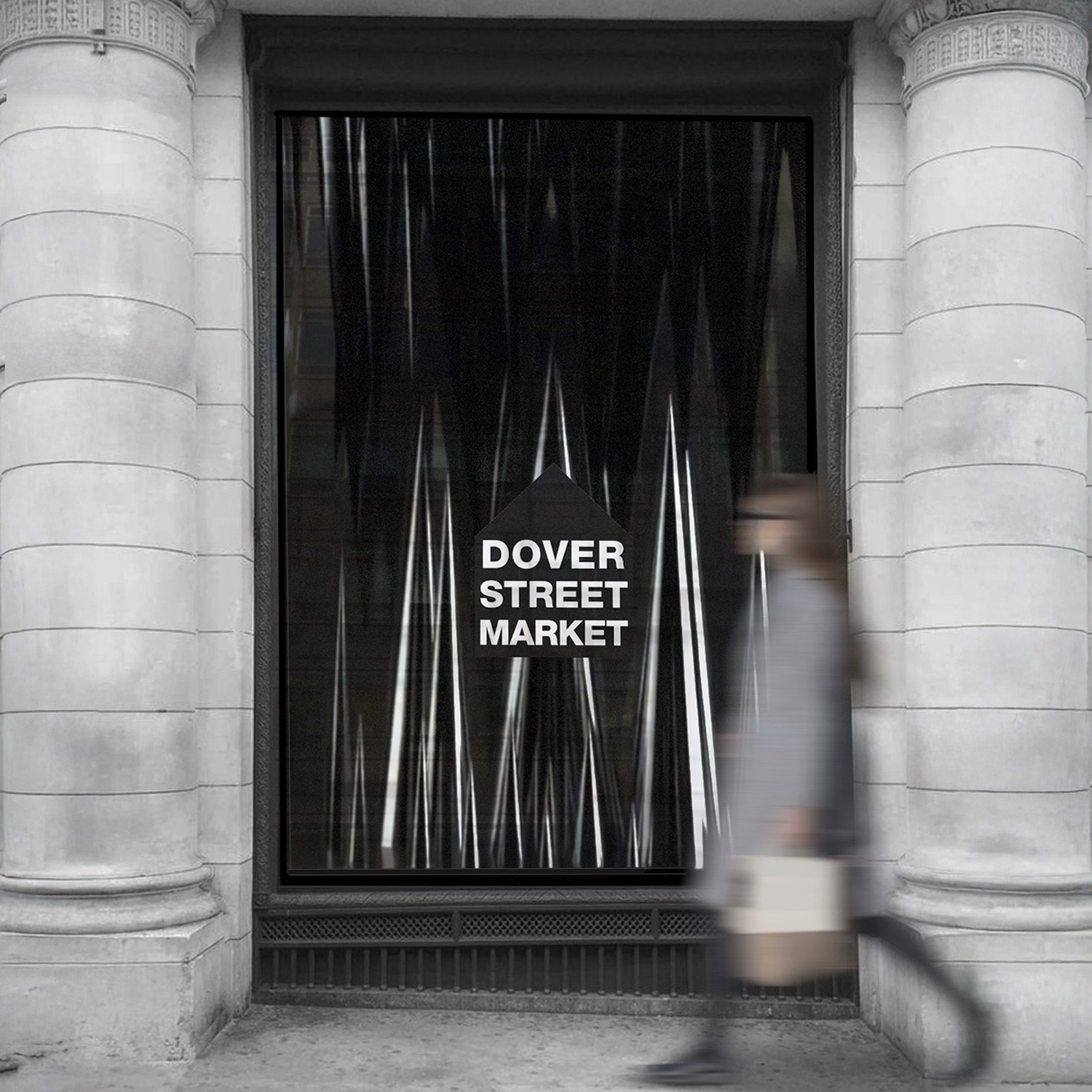 DOVER STREET MARKET LONDON storefront, steel cones. The retail design of Dover Street Market and the Visual Merchandising and the Architecture and the spatial design of the storefront. By Auliseo (Aurèle Eliseo Stauffer).