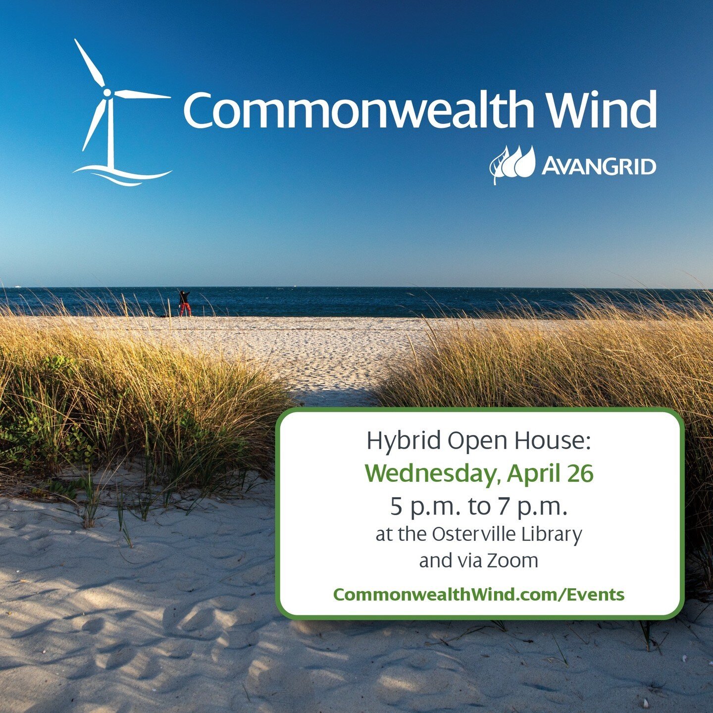 #Reminder: We are hosting a hybrid #OpenHouse tonight to provide an overview of AVANGRID&rsquo;s work in Barnstable and the Commonwealth Wind project. Please join us tonight at 5pm at the Osterville Library, 43 Wianno Avenue, Osterville, MA or via Zo