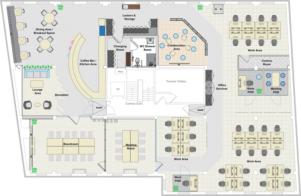 Super Group first-floor workplace plan