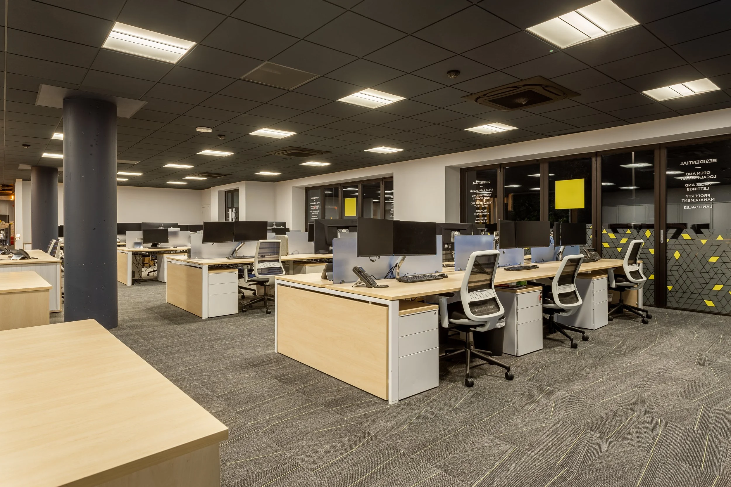 Savills Case Study: Open plan working area within the Savills office space, professionally reimagined by POS Interiors.