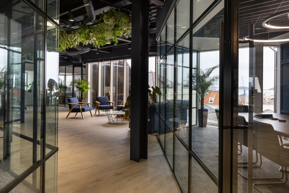 View through the glazed meeting-room entrance