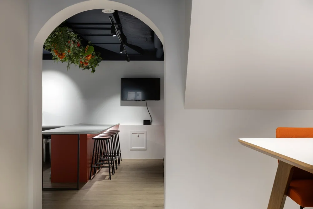 Arched entrance to the kitchen hub