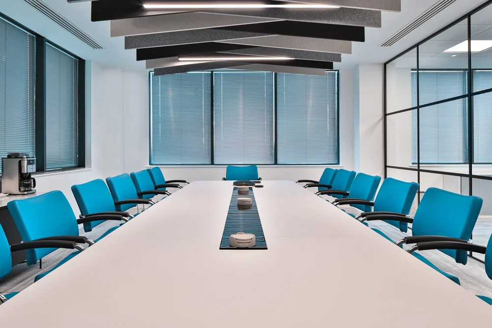 Marsh boardroom with suspended acoustic fins