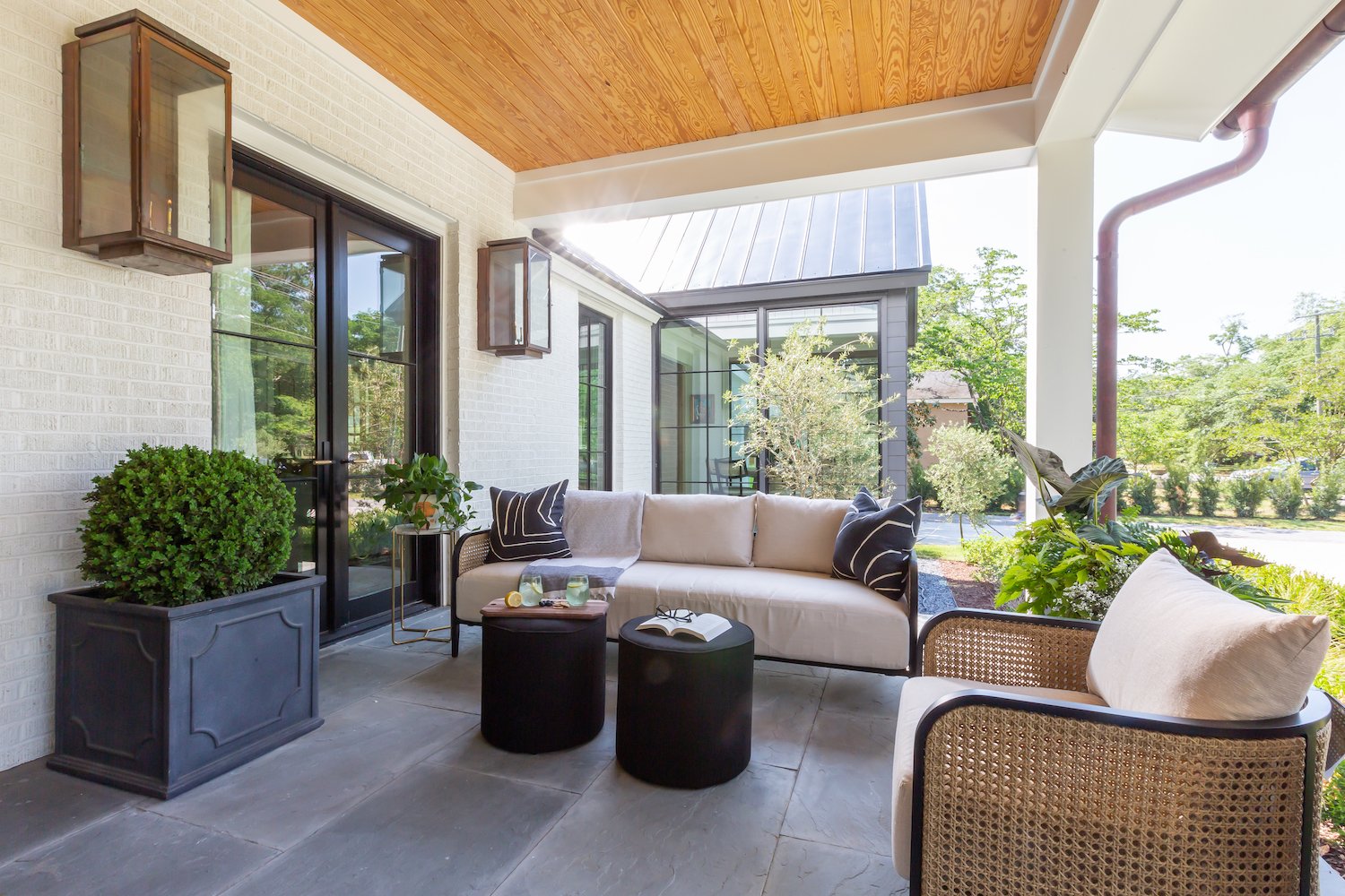 Lowcountry front porch with cane back chairs