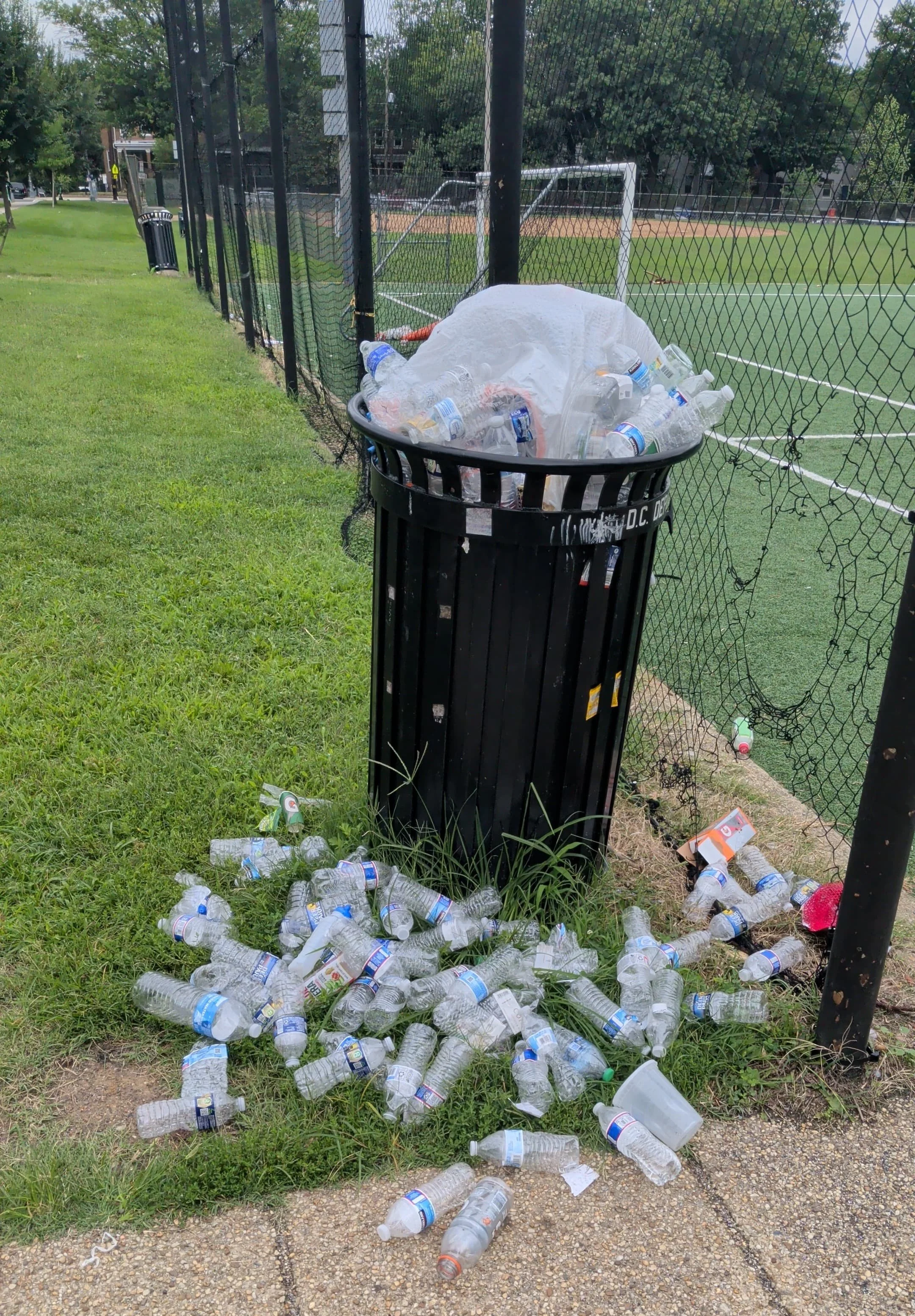 Overflowing bottles at Upshur St Park