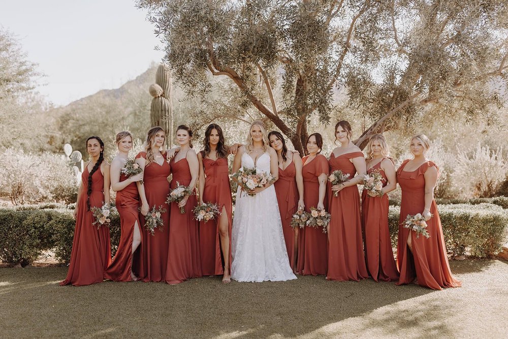 Desert wedding bride with bridesmaids