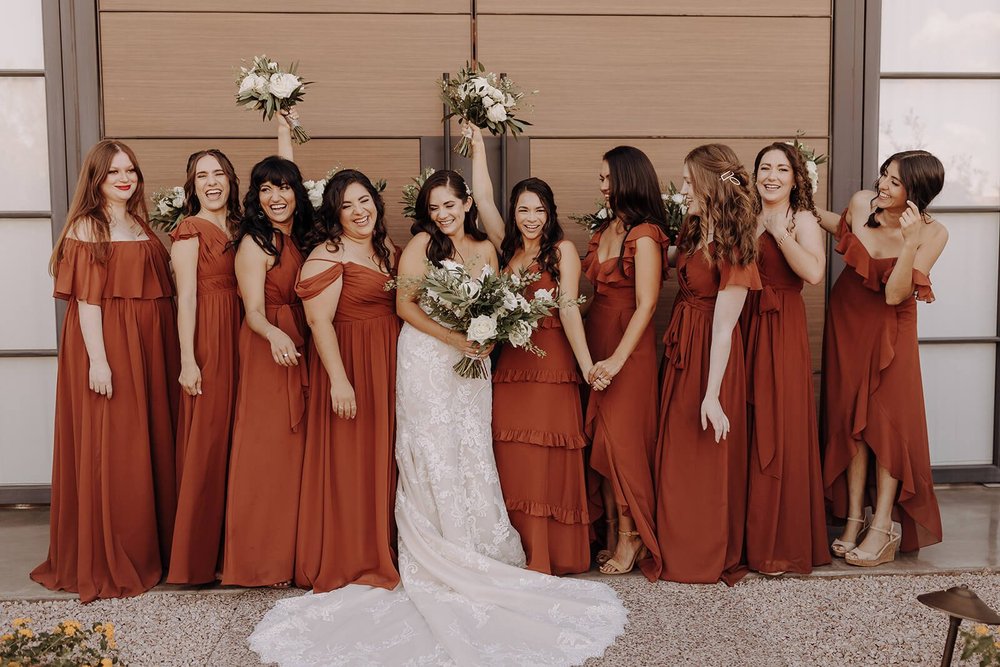 Bridal party desert wedding color palette dresses