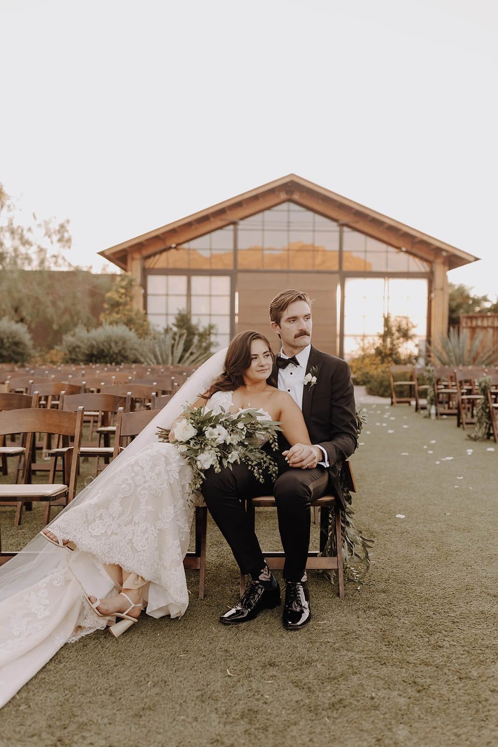 Bride and groom Arizona desert wedding portraits