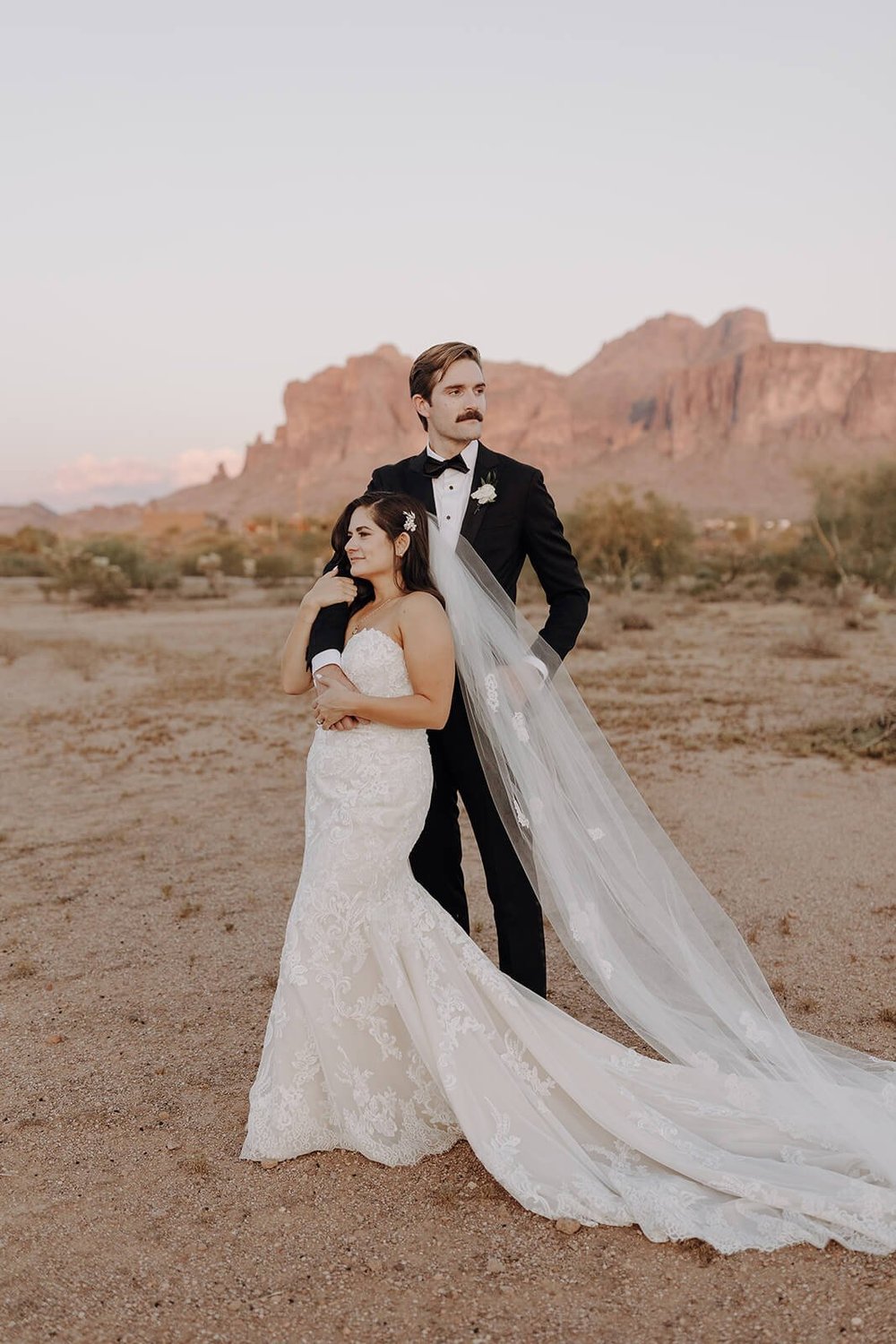 Bride and groom Arizona desert wedding portraits