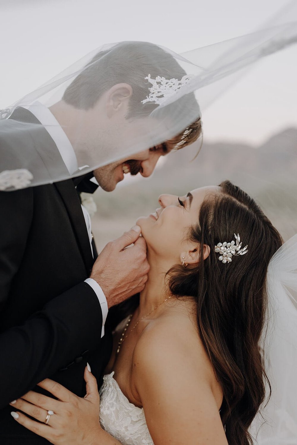 Bride and groom Arizona desert wedding portraits